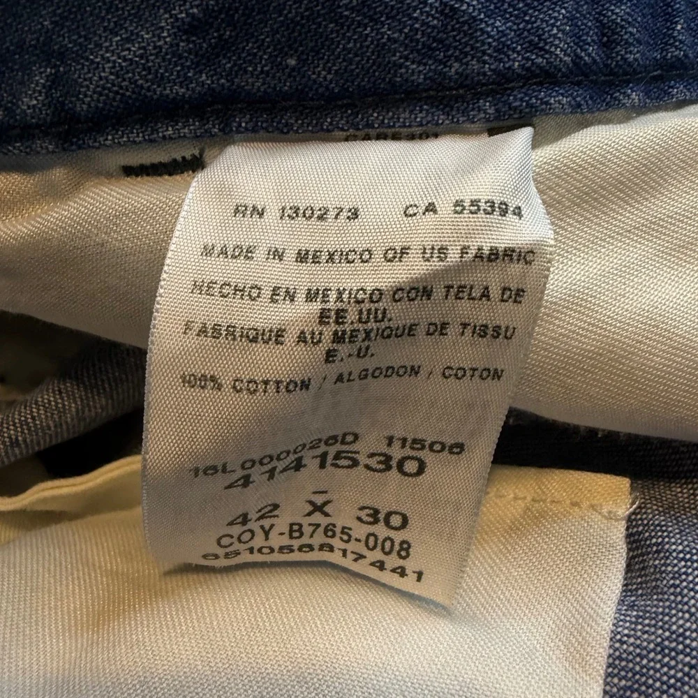 Lee Riveted Ultimate VTG Blue Denim Pleated Jeans Mens 42x30 Medium Wash Cotton